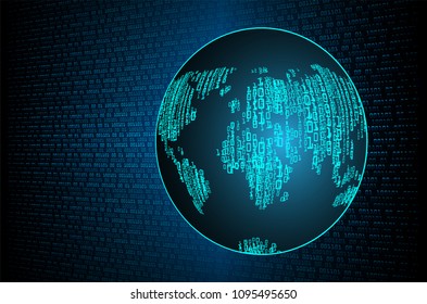 binary circuit board future technology, blue cyber security concept background, abstract hi speed digital internet.motion move blur. world map vector