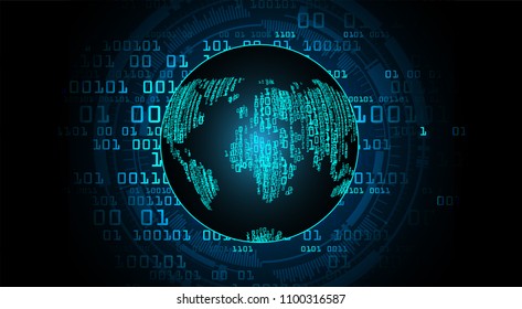 binary circuit board future technology, blue cyber security concept background, abstract hi speed digital internet.motion move blur. world map vector