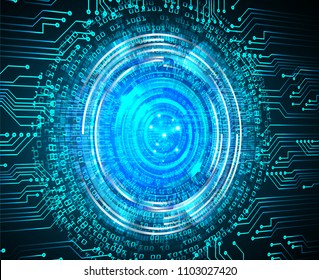 binary circuit board future technology, blue eye cyber security concept background, abstract hi speed digital internet.motion move blur. pixel vector