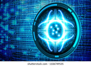 binary circuit board future technology, blue cyber security concept background, abstract hi speed digital internet.motion move blur. eye pixel vector