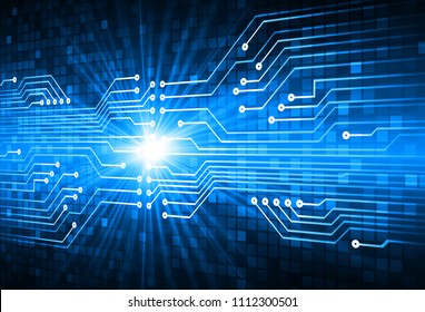 binary circuit board future technology, blue cyber security concept background, abstract hi speed digital internet.motion move blur. pixel vector