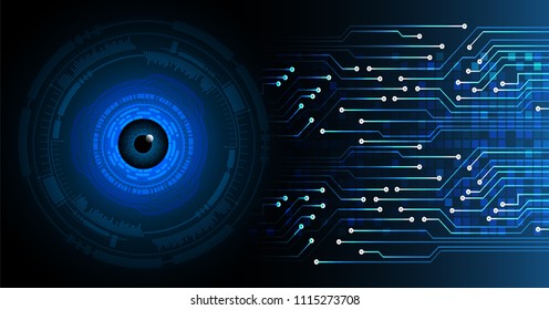 binary circuit board future technology, blue cyber security concept background, abstract hi speed digital internet.motion move blur. eye pixel vector