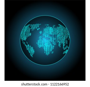 binary circuit board future technology, blue cyber security concept background, abstract hi speed digital internet.motion move blur. world map vector