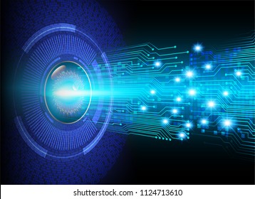 binary circuit board future technology, blue eye cyber security concept background, abstract hi speed digital internet.motion move blur. pixel vector