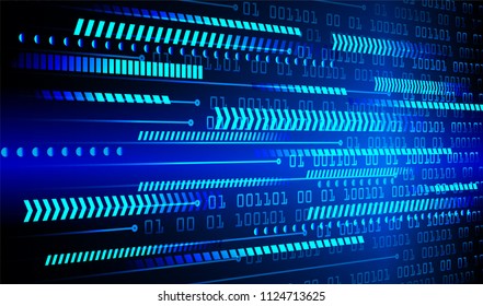 binary circuit board future technology, blue cyber security concept background, abstract hi speed digital internet.motion move blur. pixel vector
