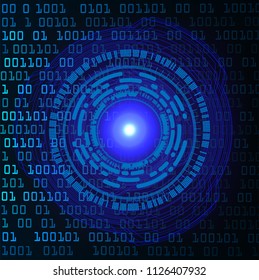 binary circuit board future technology, blue eye cyber security concept background, abstract hi speed digital internet.motion move blur. pixel vector