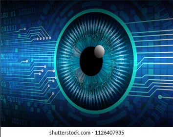 binary circuit board future technology, blue eye cyber security concept background, abstract hi speed digital internet.motion move blur. pixel vector