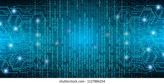 binary circuit board future technology, blue cyber security concept background, abstract hi speed digital internet.motion move blur. pixel vector