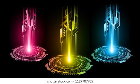 binary circuit board future technology, blue pink yellow cyber security concept background, abstract hi speed digital internet.motion move blur. pixel vector