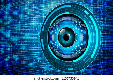 binary circuit board future technology, blue eye cyber security concept background, abstract hi speed digital internet.motion move blur. pixel vector