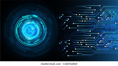 binary circuit board future technology, blue eye cyber security concept background, abstract hi speed digital internet.motion move blur. pixel vector