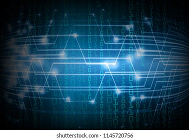 binary circuit board future technology, blue cyber security concept background, abstract hi speed digital internet.motion move blur. pixel vector