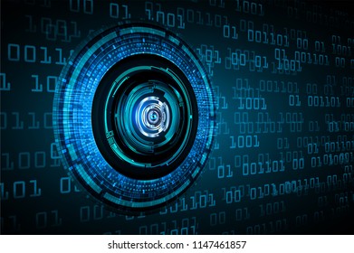 binary circuit board future technology, blue eye cyber security concept background, abstract hi speed digital internet.motion move blur. pixel vector