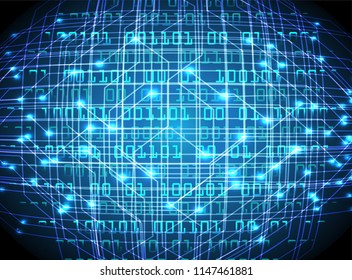binary circuit board future technology, blue cyber security concept background, abstract hi speed digital internet.motion move blur. pixel vector