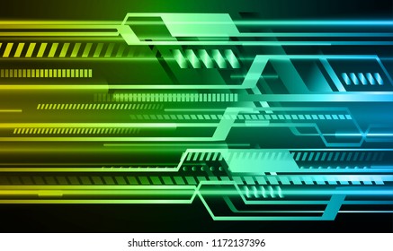binary circuit board future technology, blue yellow cyber security concept background, abstract hi speed digital internet.motion move blur. pixel vector