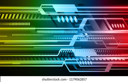 binary circuit board future technology, blue yellow red cyber security concept background, abstract hi speed digital internet.motion move blur. pixel vector