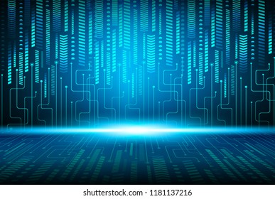 binary circuit board future technology, blue arrow cyber security concept background, abstract hi speed digital internet.motion move blur. pixel vector