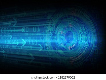 binary circuit board future technology, blue arrow eye cyber security concept background, abstract hi speed digital internet.motion move blur. pixel vector