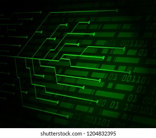binary circuit board future technology, green cyber security concept background, abstract hi speed digital internet.motion move blur. pixel vector
