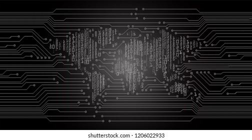 binary circuit board future technology, black world cyber security concept background, abstract hi speed digital internet.motion move blur. pixel vector