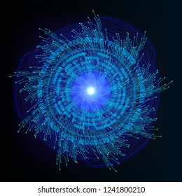 binary circuit board future technology, blue eye cyber security concept background, abstract hi speed digital internet.motion move blur. pixel vector
