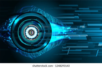 binary circuit board future technology, blue eye cyber security concept background, abstract hi speed digital internet.motion move blur. pixel vector