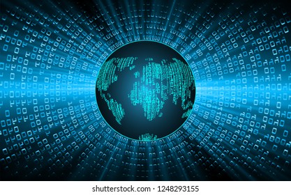 binary circuit board future technology, blue cyber security concept background, abstract hi speed digital internet.motion move blur. world pixel vector