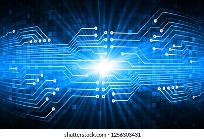 binary circuit board future technology, blue cyber security concept background, abstract hi speed digital internet.motion move blur. pixel vector