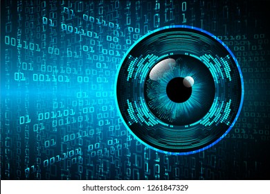 binary circuit board future technology, blue eye cyber security concept background, abstract hi speed digital internet.motion move blur. pixel vector