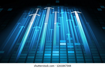 binary circuit board future technology, blue arrow cyber security concept background, abstract hi speed digital internet.motion move blur. pixel vector