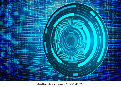 binary circuit board future technology, blue eye cyber security concept background, abstract hi speed digital internet.motion move blur. pixel vector
