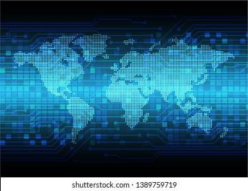 binary circuit board future technology, blue cyber security concept background, abstract hi speed digital internet.motion move blur. world pixel vector