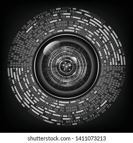 binary circuit board future technology, black eye cyber security concept background, abstract hi speed digital internet.motion move blur. pixel vector
