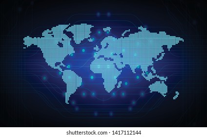 binary circuit board future technology, blue cyber security concept background, abstract hi speed digital internet.motion move blur. world pixel vector