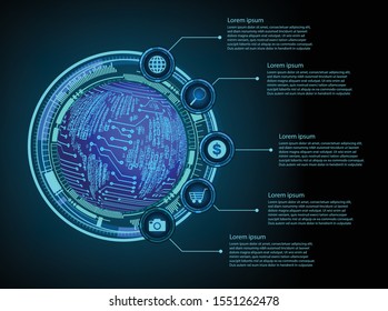 binary circuit board future technology, blue hud cyber security concept background for text