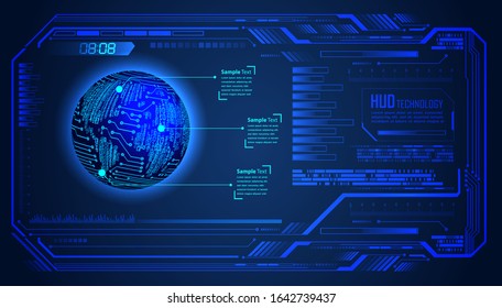 binary circuit board future technology, blue hud world cyber security concept background, 