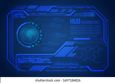 binary circuit board future technology, blue HUD world  cyber security concept background, 