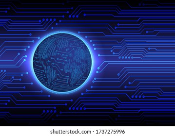 binary circuit board future technology, blue cyber security concept background, abstract hi speed digital internet. world map. pixel vector