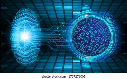 binary circuit board future technology, blue cyber security concept background, abstract hi speed digital internet. world map. pixel vector