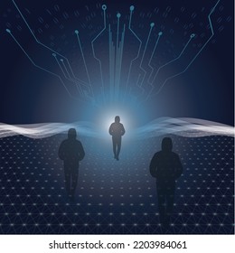 binary circuit board future technology, blue cyber security concept background.