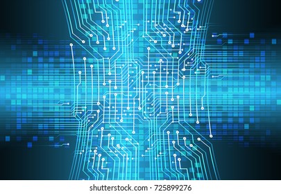 binary circuit board future technology, blue cyber security concept background, abstract hi speed digital internet.motion move blur. pixel vector