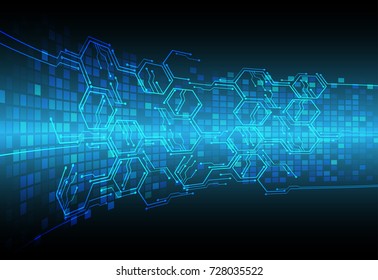binary circuit board future technology, blue cyber security concept background, abstract hi speed digital internet.motion move blur. pixel, Hexagon, honeycomb vector