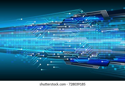 binary circuit board future technology, blue cyber security concept background, abstract hi speed digital internet.motion move blur. pixel vector