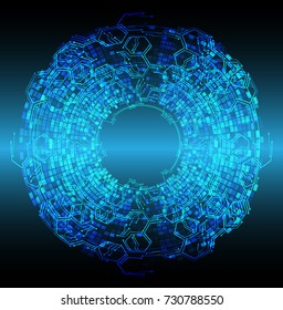 binary circuit board future technology, blue cyber security concept background, abstract hi speed digital internet.motion move blur. pixel vector, Circle eye