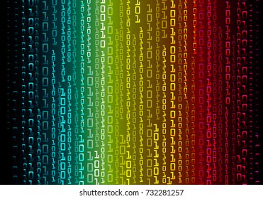binary circuit board future technology, blue yellow red cyber security concept background, abstract hi speed digital internet.motion move blur. pixel vector