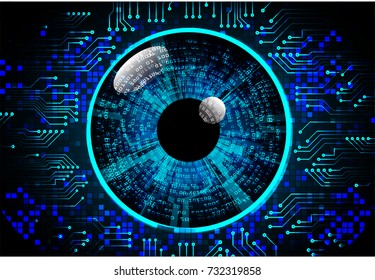 binary circuit board future technology, blue eye cyber security concept background, abstract hi speed digital internet.motion move blur. pixel vector