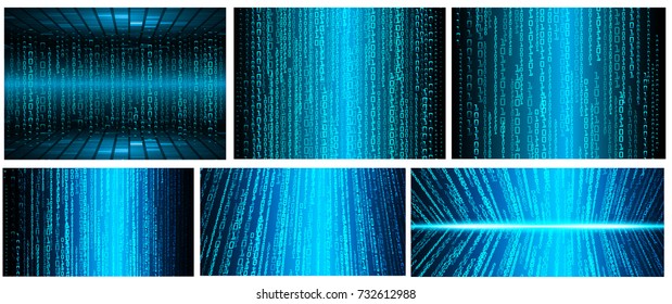 binary circuit board future technology, blue cyber security concept background, abstract hi speed digital internet.motion move blur. pixel vector, many, various
