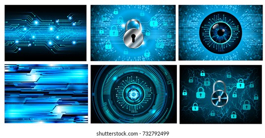 binary circuit board future technology, blue cyber security concept background, abstract high speed digital internet. pixel vector, Safety, Closed Padlock  ,many, various