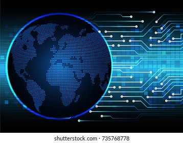 binary circuit board future technology, blue cyber security concept background, abstract hi speed digital internet with world map vector