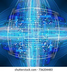 binary circuit board future technology, blue cyber security concept background, abstract hi speed digital internet.motion move blur. pixel vector